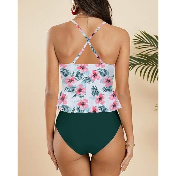FERBIA Ruffle Peplum Tankini w/ High Waist Bottoms Swim Set - Size XL, NWOT - Picture 2 of 8